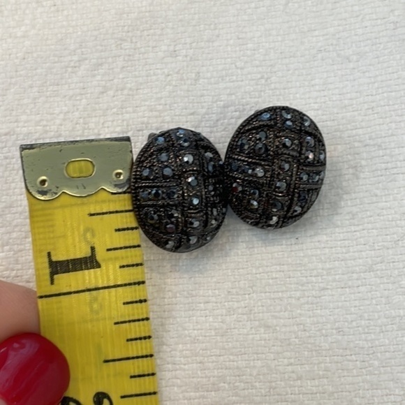 💐5/25 clip on marcasite earrings oval rounded 1980 1990s modern retro - Picture 4 of 5